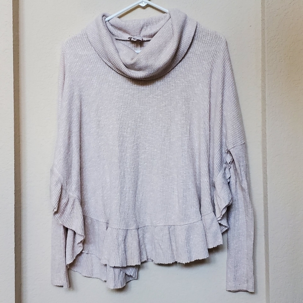 9-H15 STCL Cowl Neck Ruffled Sweater.   Size XS-S